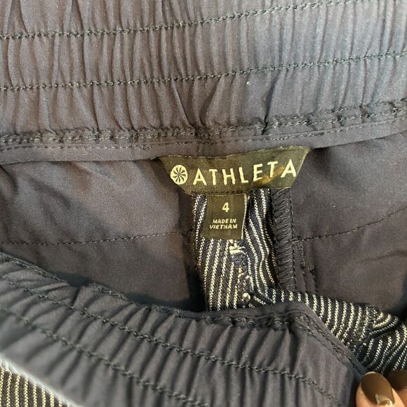 Athleta Striped Navy Blue Bali Linen Cropped Ankle Pants Size 4 - Picture 6 of 6